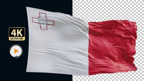 Waving Malta Flag Realistic Animation