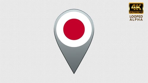 Rotating 3D Flag Pin Marker Icon of Japan