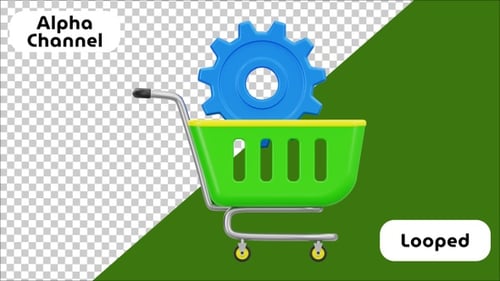 Einkaufswagen-Animation für 3D-E-Commerce-Verarbeitung | Alpha Channel