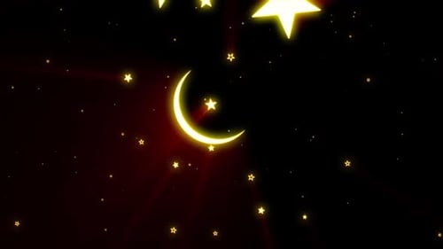 Glowing Golden Crescent Moon and Stars Eid Mubarak Animation