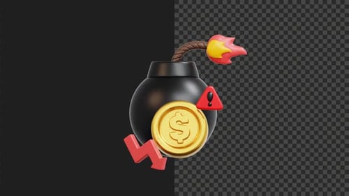 3D Debt Bomb Animation Transparent Background