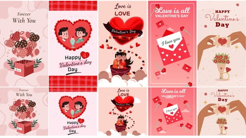 Historias y publicaciones de Instagram de San Valentín - Paquete de animación de dibujos animados