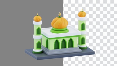 3D Animation of Showing Beautiful Mosque Buildings | Alpha Channel
