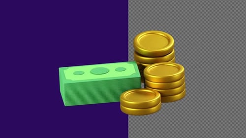 Animated 3D Bitcoin with Money and Network Elements