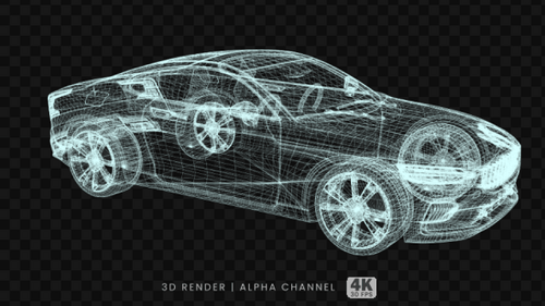 Futuristic Wireframe Car 3D Render Rotation