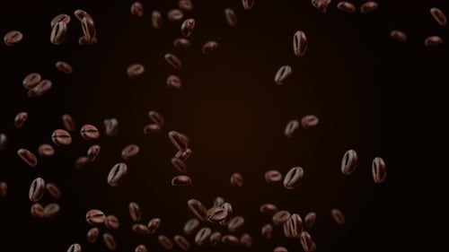 3d 4K Coffee beans flying in the air on on green screen loop background.