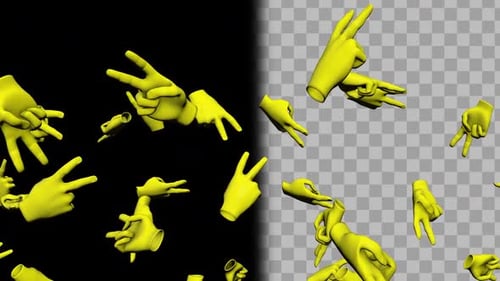 Falling 3D Yellow Hands Performing Various Gestures