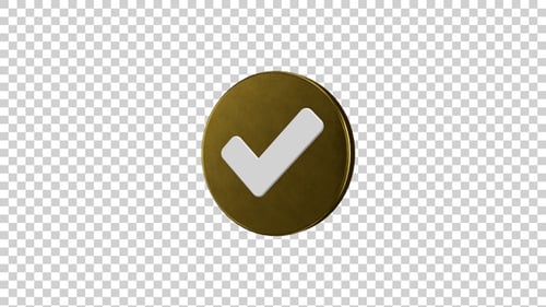 3D Gold Check Mark Icon Rotation On Transparent Background