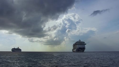 Cruise ship in the ocean. Travel on luxury large cruise ship. Journey concept. Cruise liner sailing.