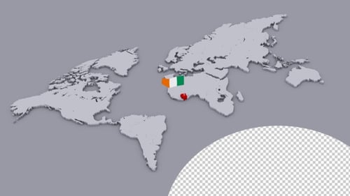 Flagge der Elfenbeinküste auf extrudierter Weltkarte