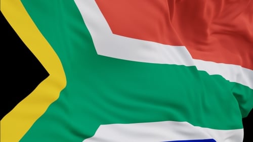 The South Africa flag with alpha channel waving in the wind in slow motion