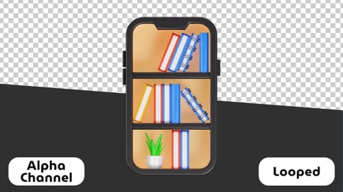 3D Animation Digital Library in Smartphone – Modern Learning Concept | Alpha Channel