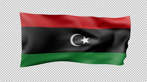 Waving Libyan Flag on Black Background
