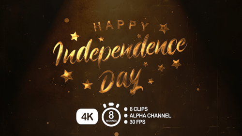 Golden Happy Independence Day Animated Title with Stars