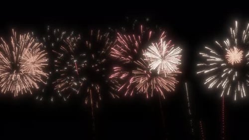 Bright Fireworks Bursting on a Dark Night Sky