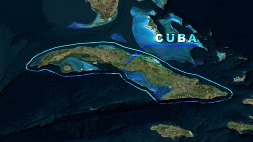Animated World Map Zoom to Cuba with Highlight and Text Reveal