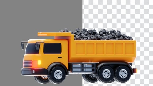 3D Animation of Dump Truck Model Heavy Duty Construction Transport | Alpha Channel