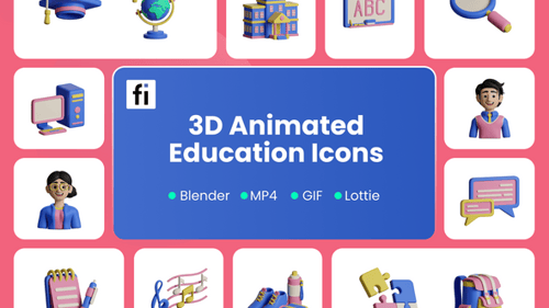 Modern 3D Animated Education Icons Collection