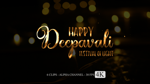 Happy Deepavali Gold Metallic Text Animation with Sparkle Effects