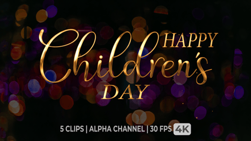 Fluid Children's Day Text Reveal with Gold and Colorful Script