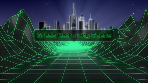 Green Retro Background Looping Scene, 80s Retro Background With Illuminated City