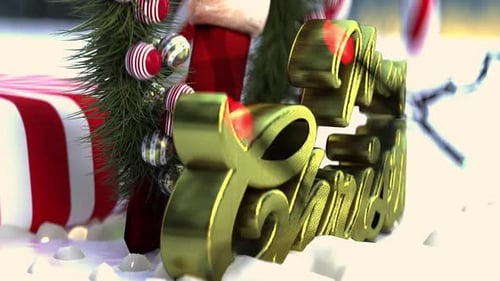 Festive Merry Christmas Text Reveal with Decorations