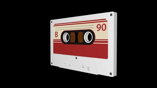 Isolated 3D Vintage Cassette Tape, with Alpha Matte, Loop