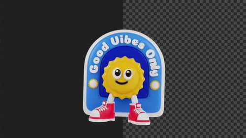 3D Cartoon Sun Character Revealing Good Vibes Only Message