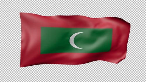 Waving Red Flag with Green Crescent Moon Element Animation