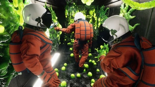 The astronauts inspect the airlock of their spaceship
