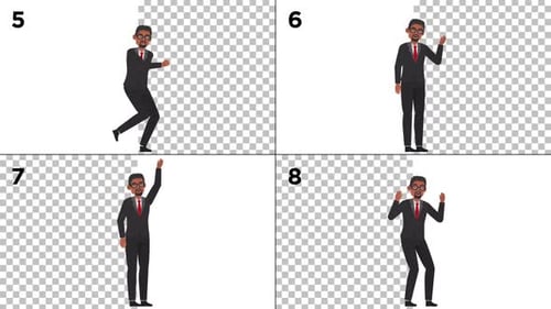 Animated African American Businessman Character Flat Design Actions