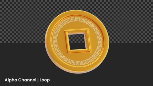 Rotating Golden Chinese Lucky Coin Animation