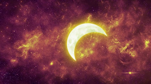 Glowing Yellow Crescent In Galaxy Vertical Background Loop