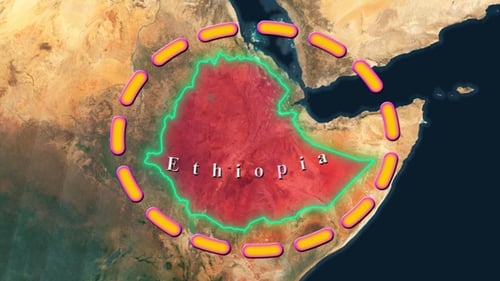 Ethiopia Map Zoom and Highlight with Rotating Elements