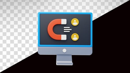 Digital Magnet Attracting Golden Coins on Computer Screen Animation