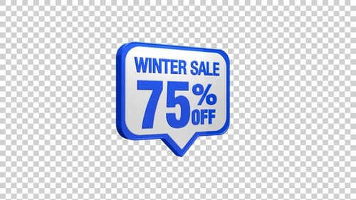 3D Animated Winter Sale 75% Off Speech Bubble Label