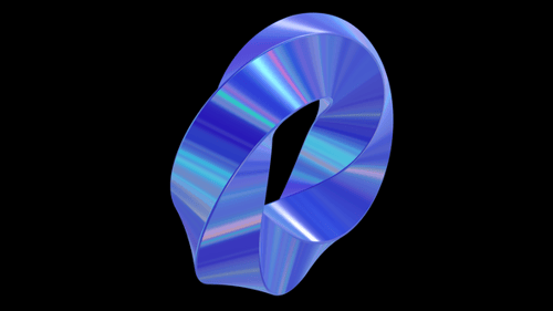 Torus Circle Twist Blue Metal Steel Glossy Glass Reflect Reflection Chrome Holographic Hologram 3