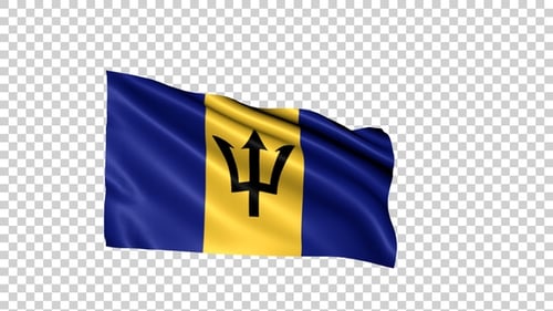 Realistic Waving Barbados Flag on Transparent Background