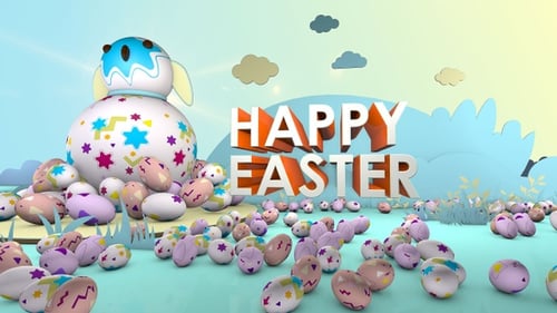 Happy Easter Celebration with Animated Eggs and Bunny