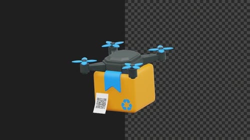 Modern 3D Drone Delivering Package Animation with Alpha Channel