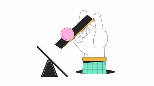 Hand holding gutter with falling marble line 2D concept animation