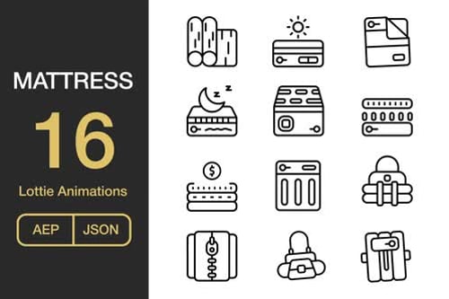 Minimalist Animated Mattress and Sleep Icons Lottie Pack