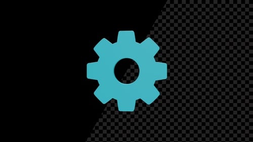 Rotating Cyan 3D Gear Icon Animation