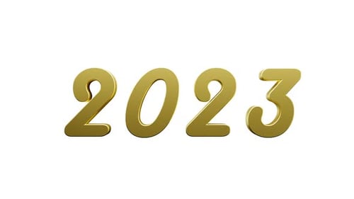 Animation of the appearance of golden numbers 2023 3d render.