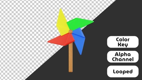 Colorful Spinning Pinwheel Toy 3D Rendered Animation
