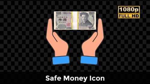 Safe Money Icon – Hands Holding 1000 Yen Saving Stack Animation