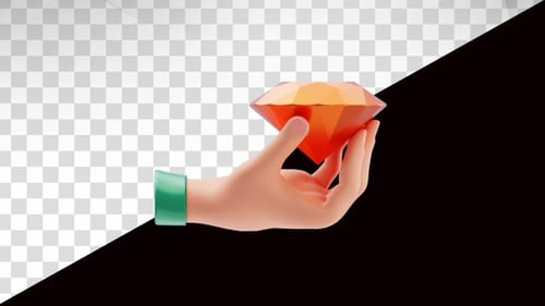 Animation 3D d'une main tenant un diamant. Concept de service haut de gamme