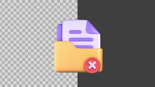 Animated 3D Folder Icon with Documents and Red Error Mark