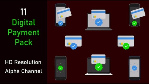 3D Digital Payment Icons Animation with Checkmarks