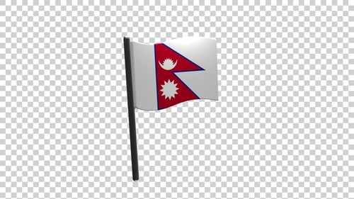 Animated Nepal Flag on Pole Waving with Alpha Channel